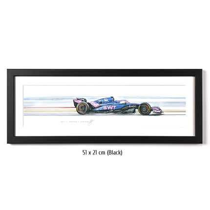Alpine F1 Limited Edition Racing Car Framed Print Artwork - 51 x 21cm