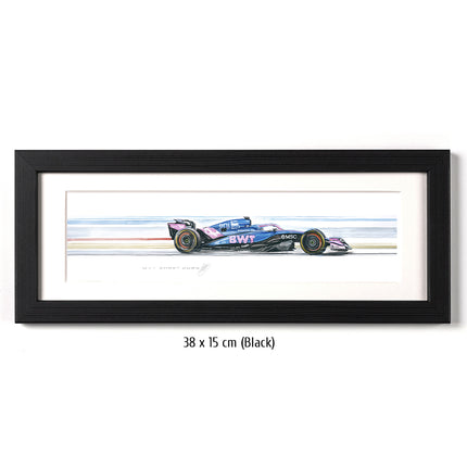 Alpine F1 Limited Edition Racing Car Framed Print Artwork - 38 x 15cm
