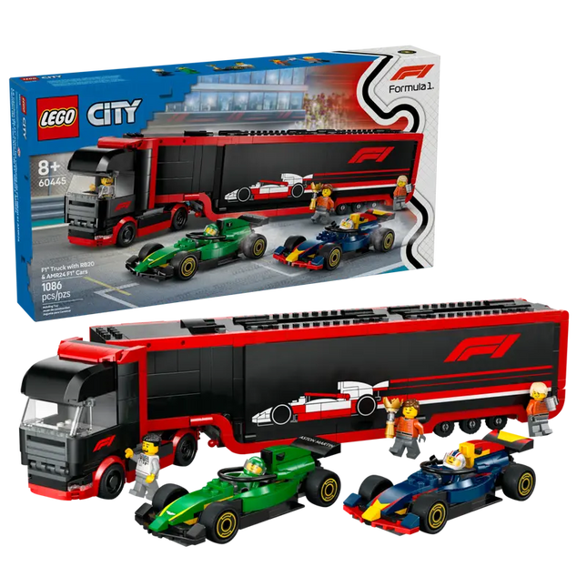City F1 Truck With RB20 And AMR24 F1 Cars