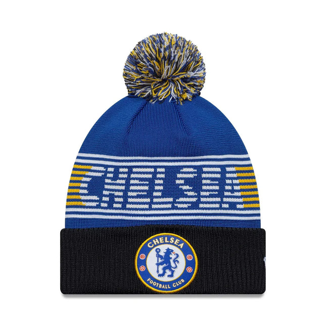 Chelsea FC New Era Lion Crest Stripe Bobble Knit Beanie Hat