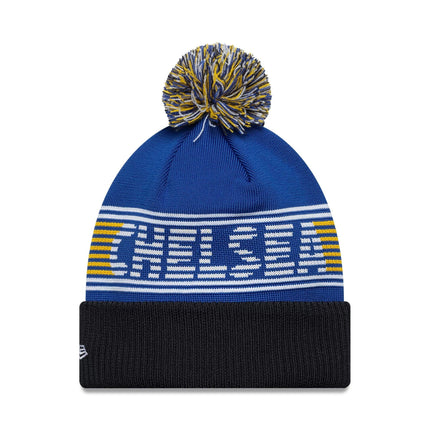 Chelsea FC New Era Lion Crest Stripe Bobble Knit Beanie Hat