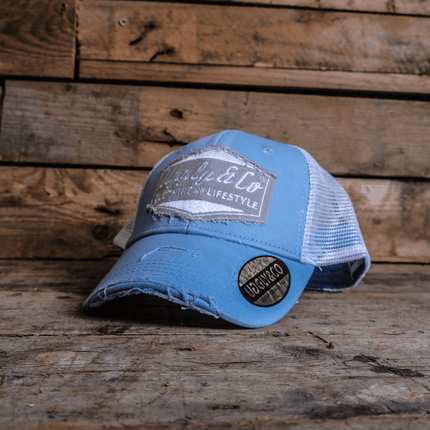Light Blue & Silver Diamond Trucker Hat