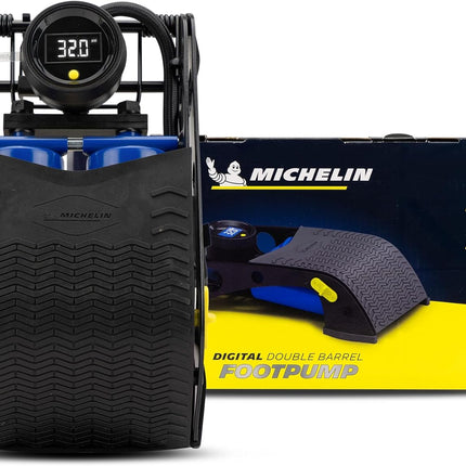 Michelin Digital Double Barrel Foot Pump with Tyre Pressure Gauge and Adapters