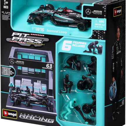 Mercedes AMG Petronas F1 Team George Russell Burago Pit Pass Diorama Model Car