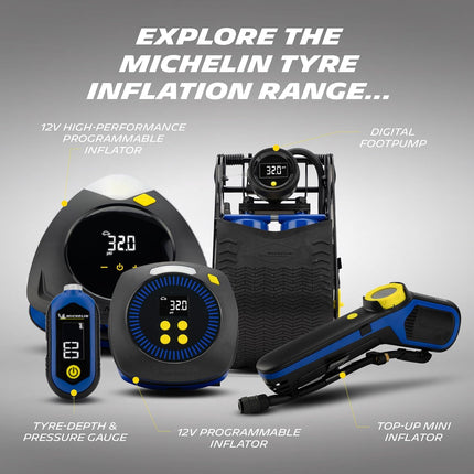 Michelin Digital Double Barrel Foot Pump with Tyre Pressure Gauge and Adapters