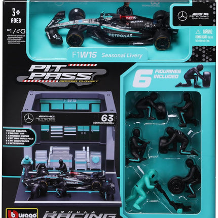 Mercedes AMG Petronas F1 Team George Russell Burago Pit Pass Diorama Model Car