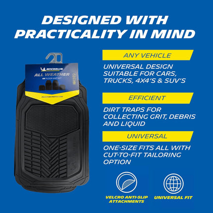 Michelin Heavy Duty Non-Slip Car Floor Mats 4 Piece Set of Front & Rear