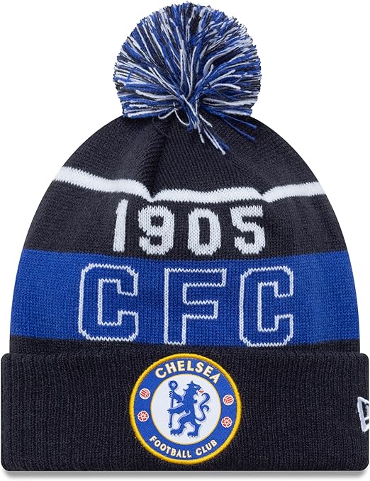 Chelsea FC New Era Black And Blue Bobble Beanie Hat