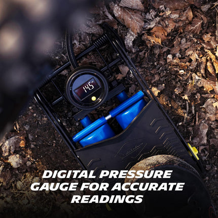 Michelin Digital Double Barrel Foot Pump with Tyre Pressure Gauge and Adapters