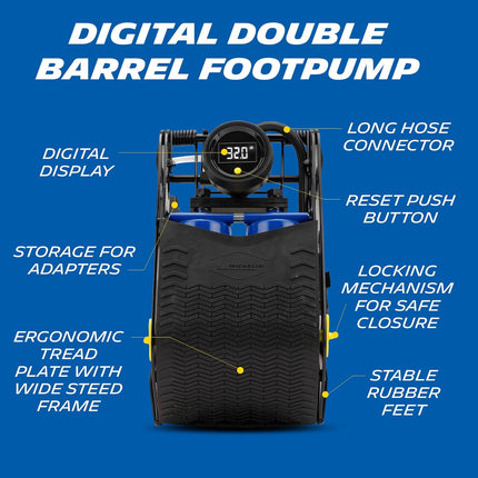 Michelin Digital Double Barrel Foot Pump with Tyre Pressure Gauge and Adapters