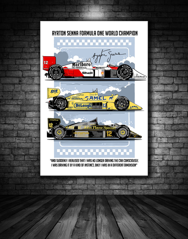 F1 Ayrton Senna Driver Car Set Canvas 50cm x 35cm
