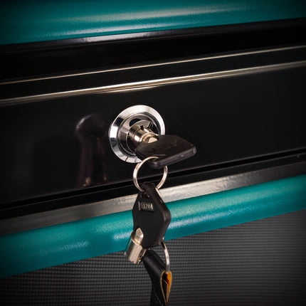 Aston Martin F1 Aramco Formula One® Team x JCB 42” Steel 11 Drawer Roller Cabinet with Hardwood Worktop | Limited Edition