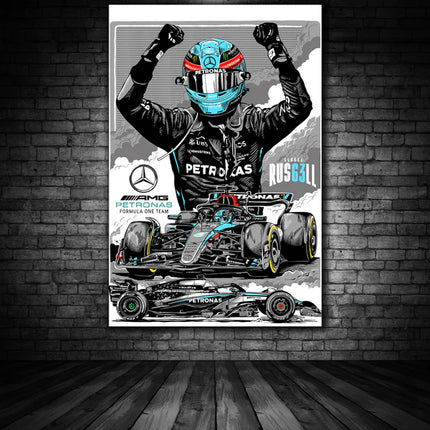 Mercedes AMG Petronas F1 George Russell Driver Canvas 50cm x 35cm