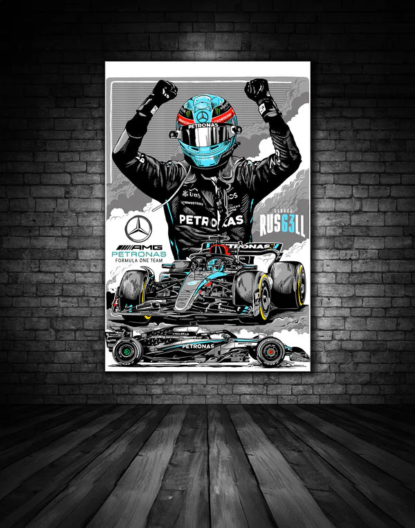 Mercedes AMG Petronas F1 George Russell Driver Canvas 50cm x 35cm