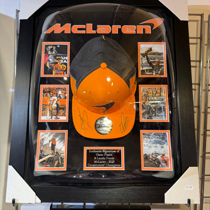 McLaren F1 Team Official Lando Norris & Oscar Piastri Signed Framed Cap