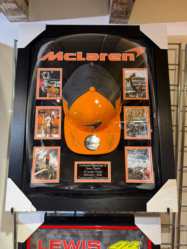 McLaren F1 Team Official Lando Norris & Oscar Piastri Signed Framed Cap