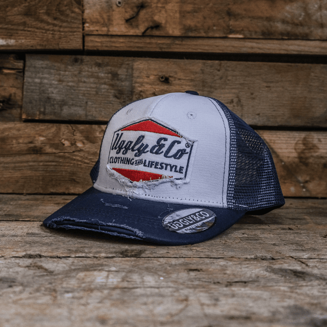 Navy Blue & White Diamond Trucker Hat