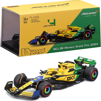 Bburago McLaren F1 MCL38 Lando Norris #4 GP Monaco 2024 Senna 30th Anniversary Livery 1:43
