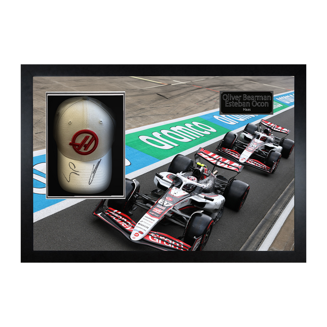 Oliver Bearman & Esteban Ocon Signed Haas F1 Cap Iconic Frame (ACG Cert)
