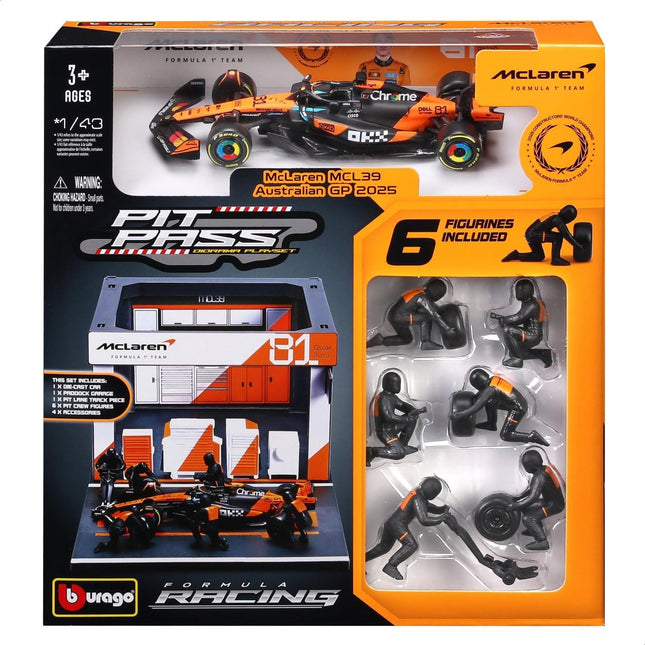 Bburago 1:43 McLaren MCL39 2025 Pit Pass Diorama Oscar Piastri Model Car