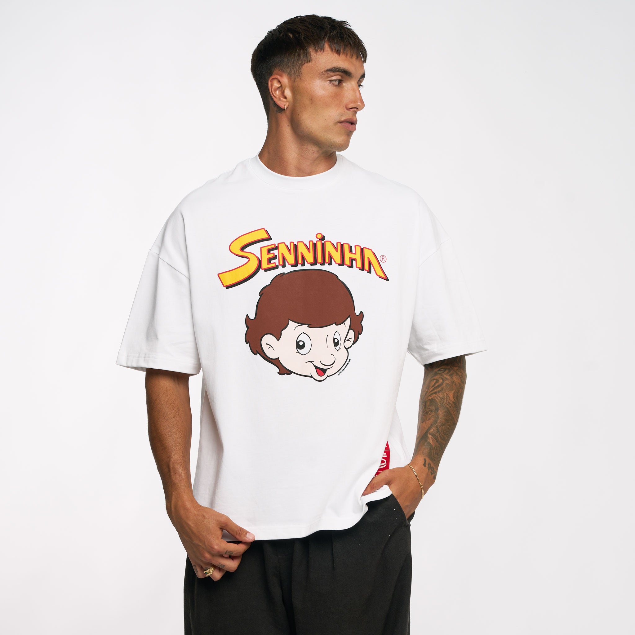 Maglietta Ayrton Senna Uomo Donna Taglie Forti 5XL 6XL - Bianca Girocollo