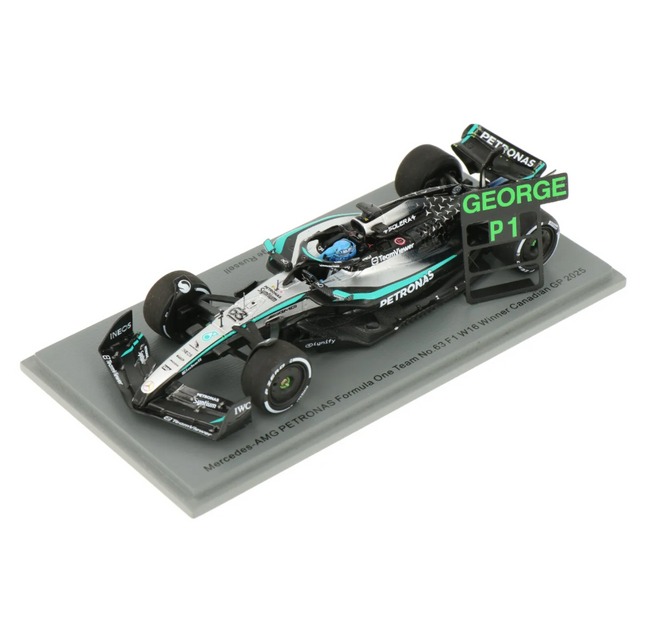 Mercedes AMG Petronas F1 Team Spark Model George Russell 1st Place Canada GP 1/43 Scale Model Racing Car