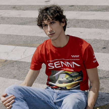 Ayrton Senna Race Helmet Picture Relaxed Fit T-Shirt