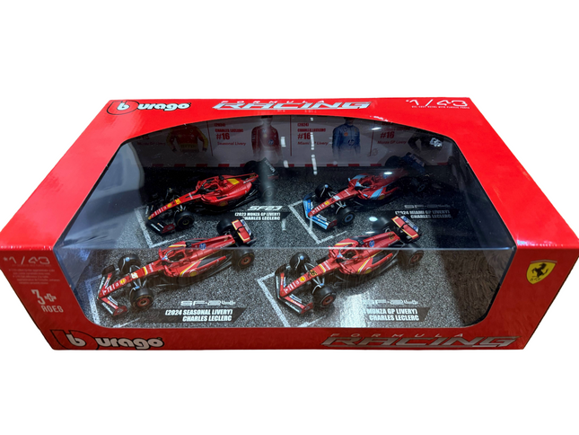 Scuderia Ferrari F1 Burago Charles Leclerc 4 Car Set 2023-2024 1/43 Scale Models