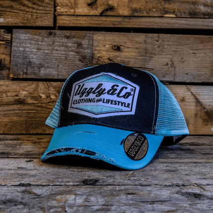 Turquoise & Black Retro Diamond Trucker Cap