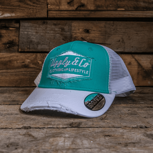Turquoise & White Diamond Trucker Hat