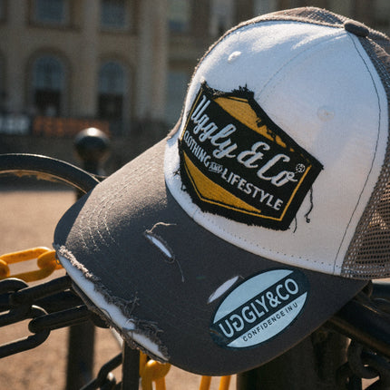 Grey & White Vintage Diamond Trucker Cap