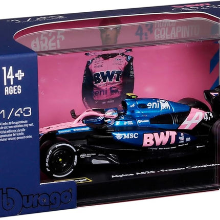 Bburago 1:43 Scale Alpine F1 Team A525 F1 Car 2025 #43 Franco Colapinto – Die‑Cast Model with Helmet