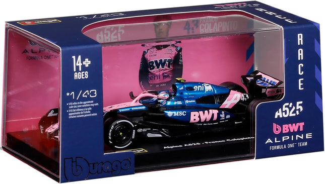 Bburago 1:43 Scale Alpine F1 Team A525 F1 Car 2025 #43 Franco Colapinto – Die‑Cast Model with Helmet