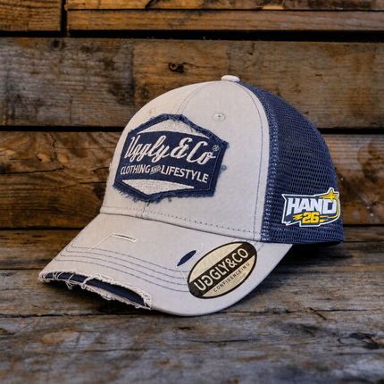 Off White & Navy Diamond Cap