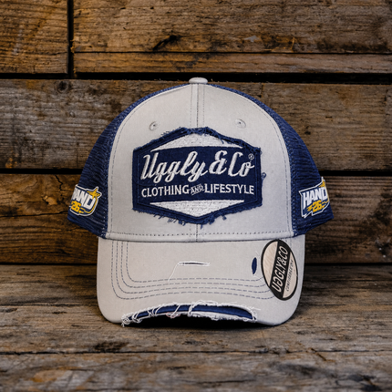 Off White & Navy Diamond Cap