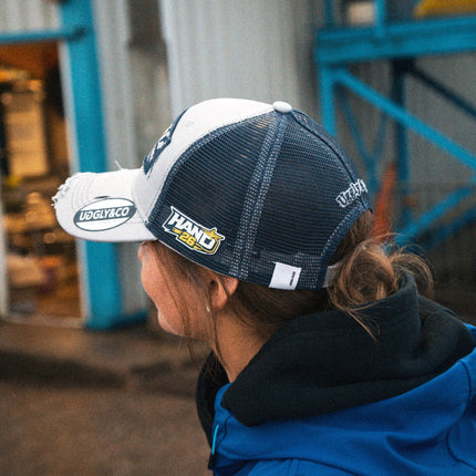 Off White & Navy Diamond Cap