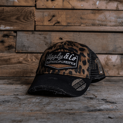 Leopard Print Diamond Trucker Hat