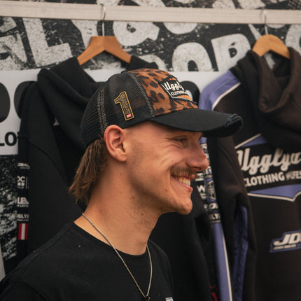Leopard Print Diamond Trucker Hat