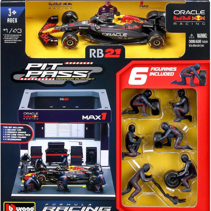 Bburago - Red Bull RB21 Verstappen, 1:43 Scale Diorama Pit Stop Playset