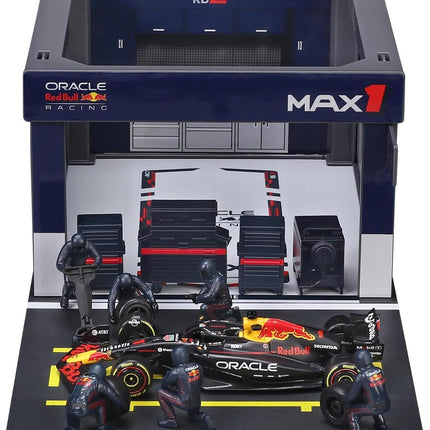 Bburago - Red Bull RB21 Verstappen, 1:43 Scale Diorama Pit Stop Playset