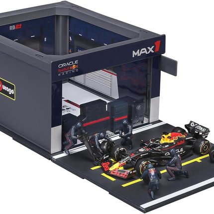 Bburago - Red Bull RB21 Verstappen, 1:43 Scale Diorama Pit Stop Playset