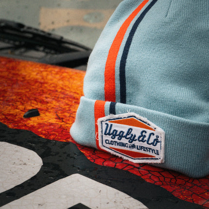 Retro Diamond Light Blue & Orange Beanie