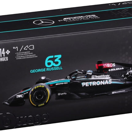 Bburago F1 Formula 1 MERCEDES AMG W15 (2024) WITH HELMET- RUSSELL - 1:43 Scale - Incredibly Detailed Die-Cast Replica Collectible Race Car Model