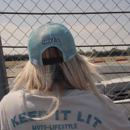Turquoise & Black Retro Diamond Trucker Cap