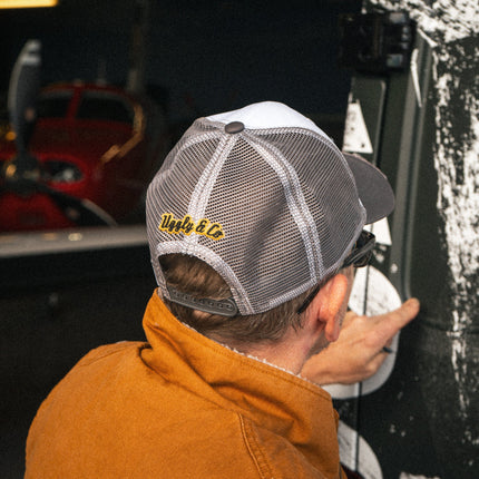 Grey & White Vintage Diamond Trucker Cap