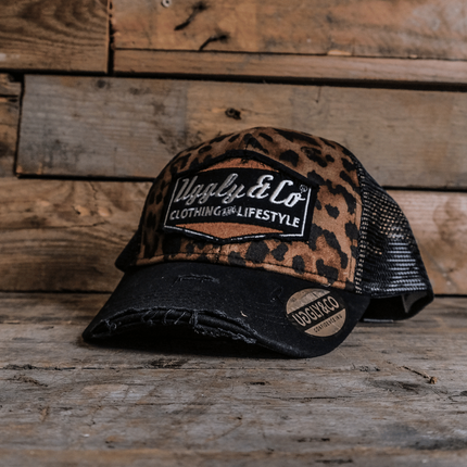 Leopard Print Diamond Trucker Hat