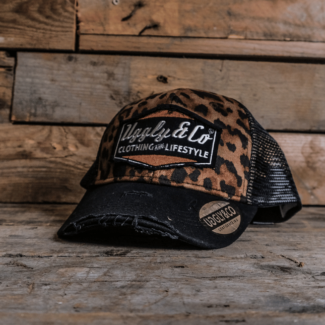 Leopard Print Diamond Trucker Hat