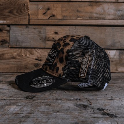 Leopard Print Diamond Trucker Hat