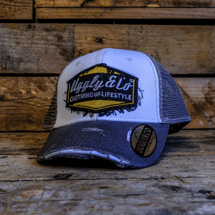 Grey & White Vintage Diamond Trucker Cap