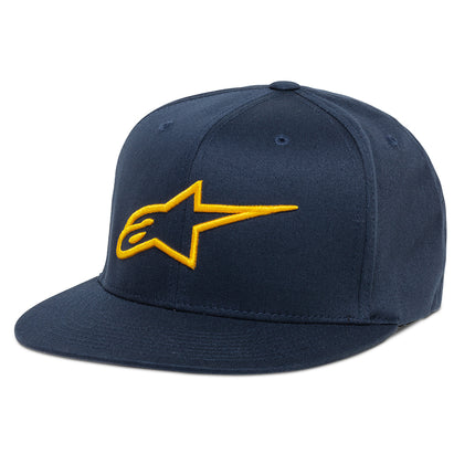 Alpinestars, Ageless Flat Hat, Baseball Cap, Navy/Gold, S/M, Unisex-Adult